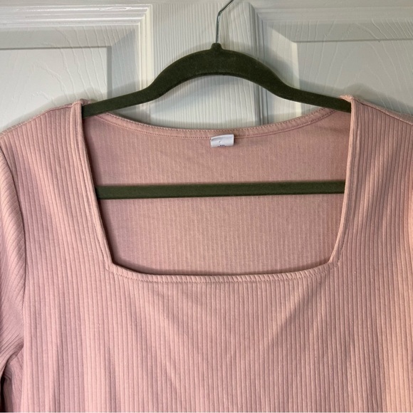 Old Navy Ribbed Pink Square Neck Bodysuit - Picture 2 of 5